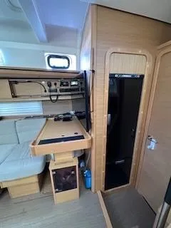  Yacht Photos Pics Interior of 2018 Dufour 512 Grand Large yacht with modern wood finish.