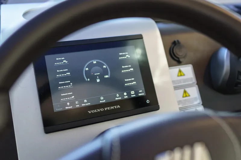  Yacht Photos Pics Dashboard of 2023 Fairline Targa 50 yacht with Volvo Penta display.