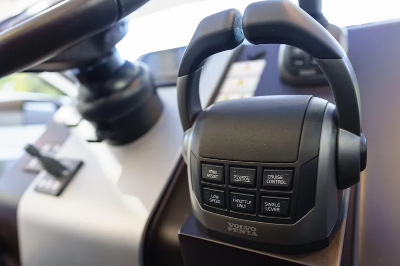  Yacht Photos Pics Control panel of 2023 Fairline Targa 50 yacht with Volvo Penta throttle.