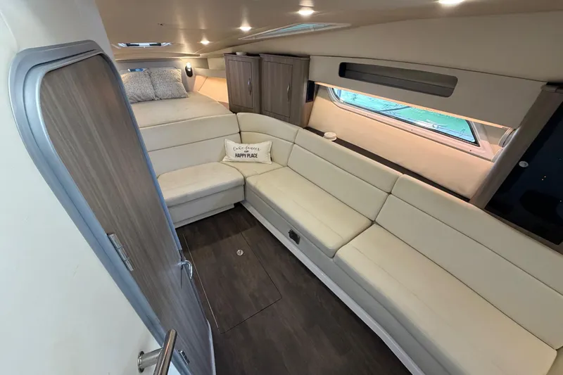  Yacht Photos Pics Interior of 2019 Regal 35 Sport Coupe with elegant seating and modern design.