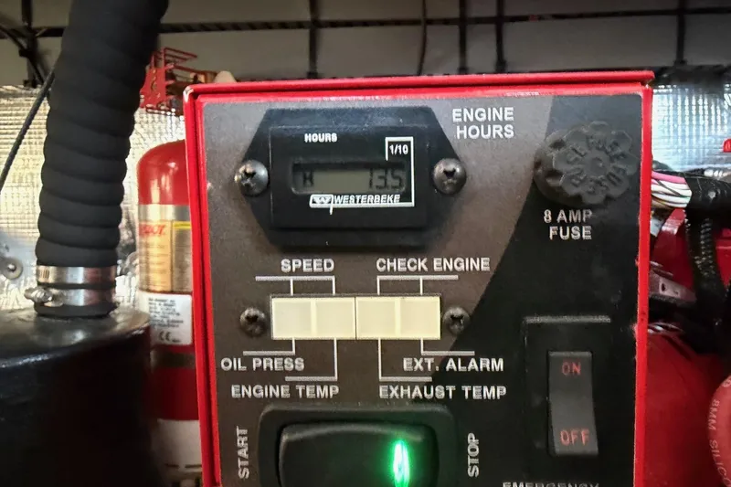  Yacht Photos Pics Control panel of a 2019 Regal 35 Sport Coupe showing engine hours and various indicators.