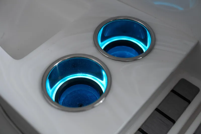  Yacht Photos Pics Illuminated cup holders on 2026 Fountain 43 SCX boat interior.