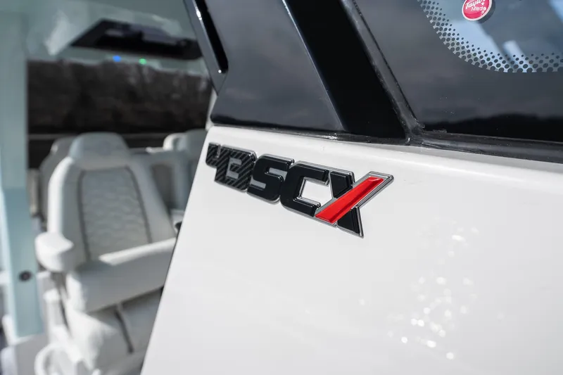  Yacht Photos Pics 2026 Fountain 43 SCX boat interior with logo detail.