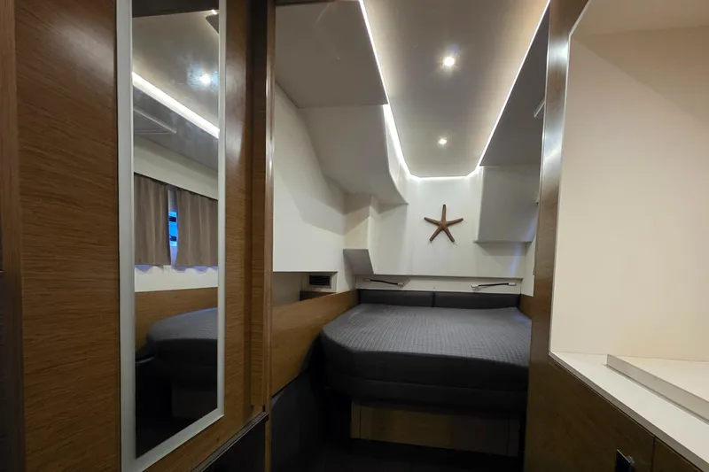 Neptune's Revenge Yacht Photos Pics Luxurious cabin interior of 2017 Fountaine Pajot MY37 yacht with modern design.