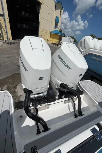  Yacht Photos Pics 2024 Crevalle 33 CSF boat with dual Mercury outboard engines.