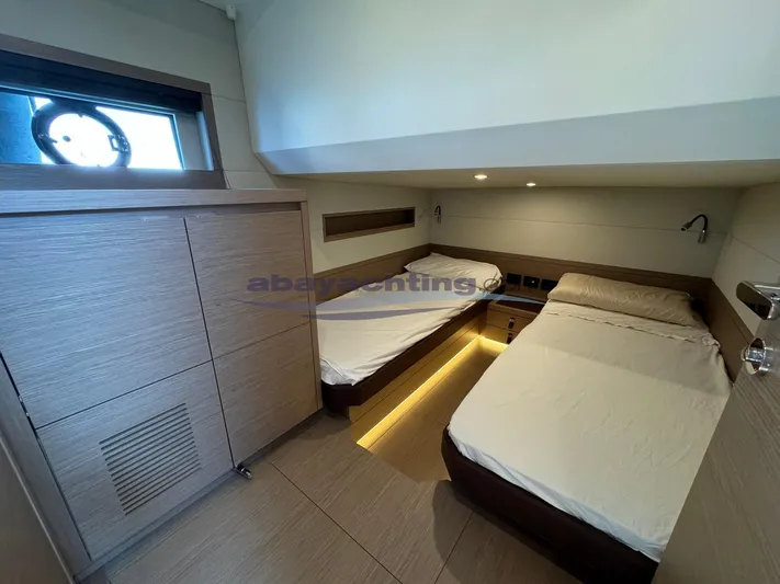  Yacht Photos Pics Cabin interior of 2022 Pardo Yachts GT52 with twin beds and modern design.
