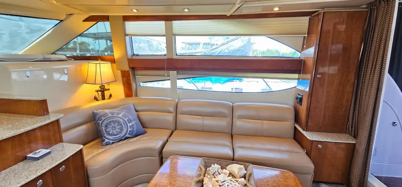 Yacht Photos Pics Luxurious interior of 2007 Meridian 341 Sedan yacht with leather seating and elegant decor.