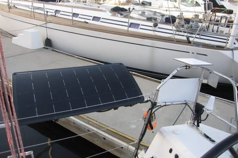 Rush Yacht Photos Pics 2018 Jeanneau Sun Fast 3600 with solar panel at marina dock.