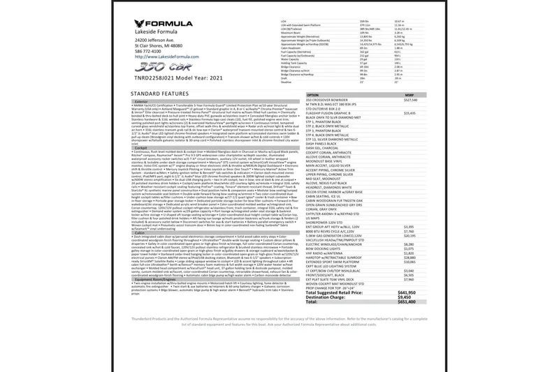  Yacht Photos Pics 2021 Formula 350 Crossover Bowrider I/O specifications and pricing details sheet.
