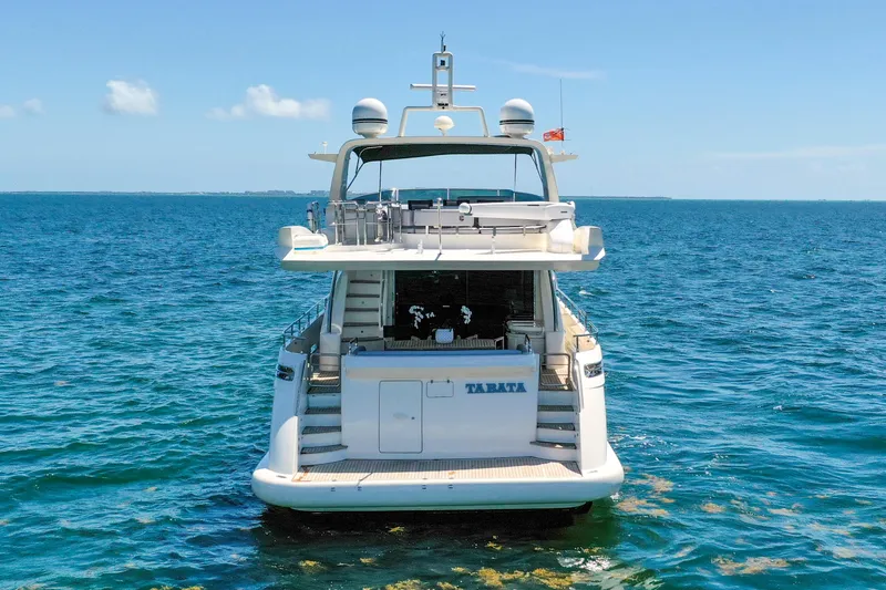  Yacht Photos Pics Azimut 75 yacht from 2009 on open sea, rear view.