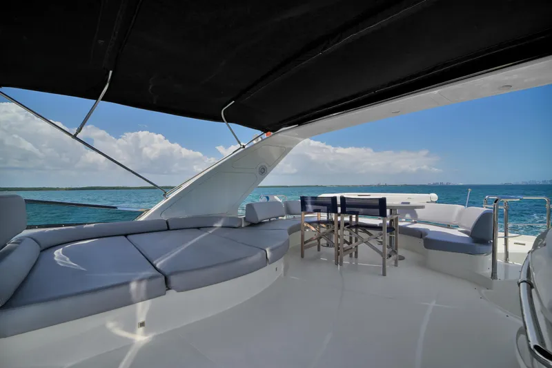  Yacht Photos Pics Luxurious 2009 Azimut 75 yacht deck with seating, ocean view, and blue sky.