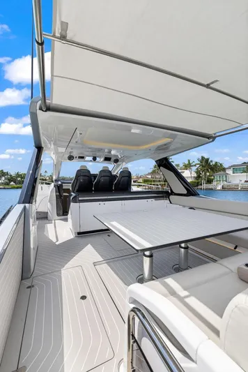 Second Chances Yacht Photos Pics 2022 Azimut Verve 47 yacht interior with sleek seating and modern design.