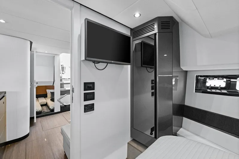 Second Chances Yacht Photos Pics Interior of 2022 Azimut Verve 47 yacht, featuring modern design and comfortable seating.