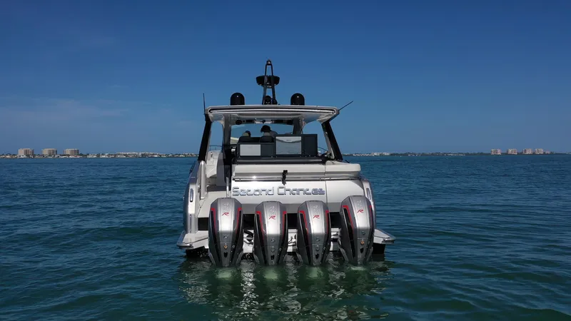 Second Chances Yacht Photos Pics 2022 Azimut Verve 47 yacht with four engines on open water.