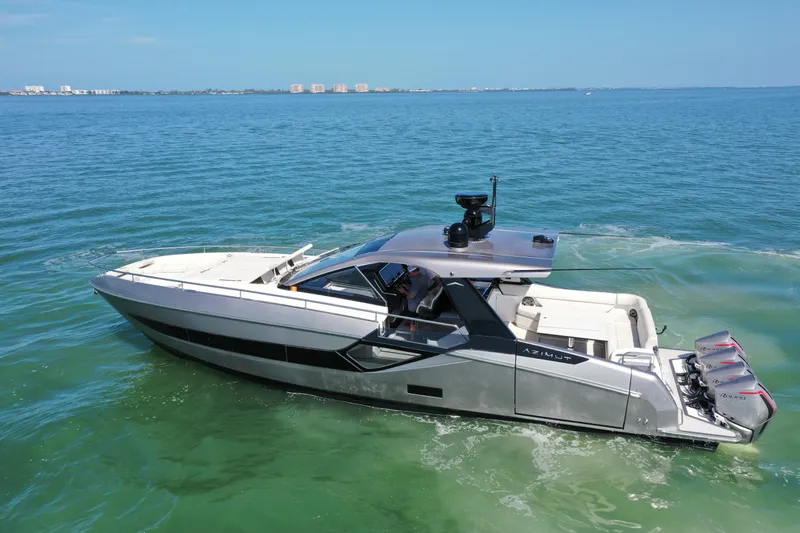 Second Chances Yacht Photos Pics 2022 Azimut Verve 47 luxury yacht cruising on clear blue waters.