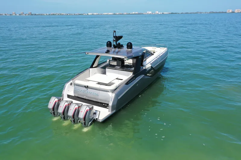 Second Chances Yacht Photos Pics Azimut Verve 47 yacht, 2022 model, cruising on clear blue waters.