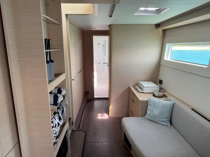 Primrose Yacht Photos Pics Interior of 2023 Lagoon 46 yacht, featuring modern design and comfortable seating area.