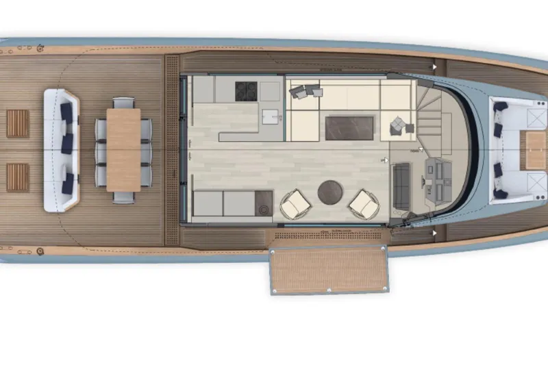  Yacht Photos Pics Top view of 2027 Solaris Power 70 GRAND COUPE yacht interior layout.