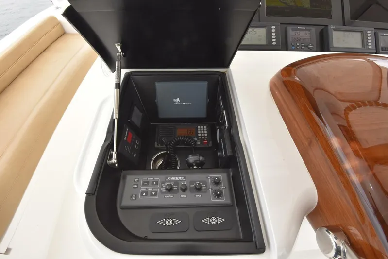 Crank It Up Yacht Photos Pics Control panel of a 2014 Viking 62 Convertible yacht.