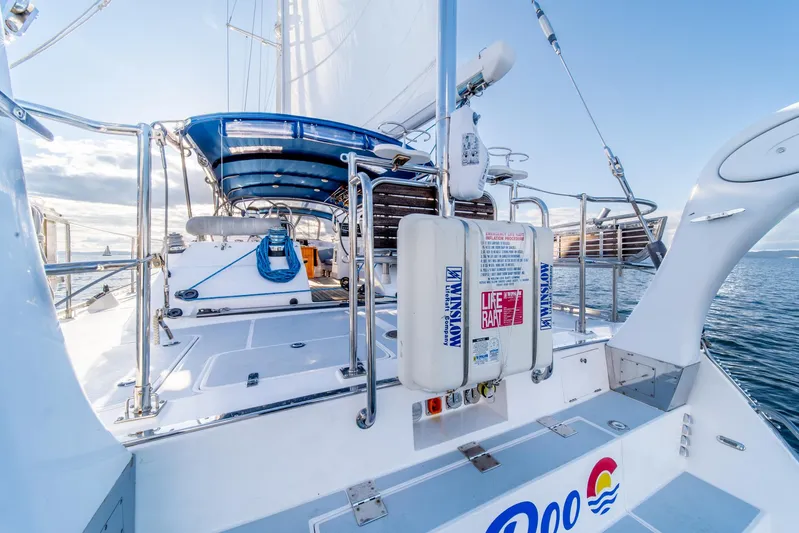 Voodoo Yacht Photos Pics Sailing yacht Hylas 70, 2010 model, with lifeboat equipment on deck.