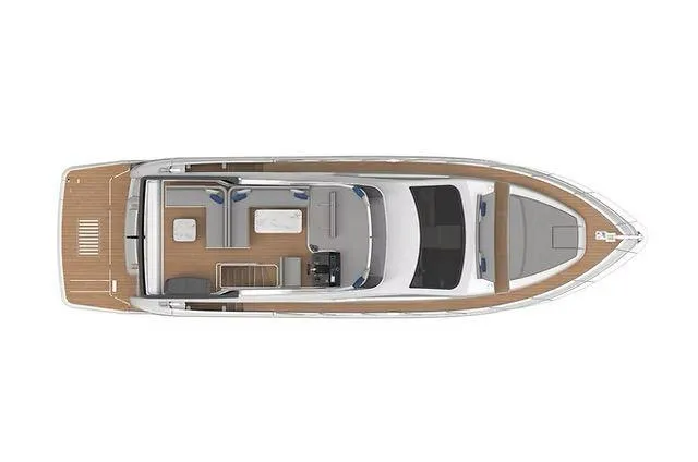 Yacht Photos Pics Top view of 2026 Schaefer 600 yacht layout, showcasing spacious deck and interior design.