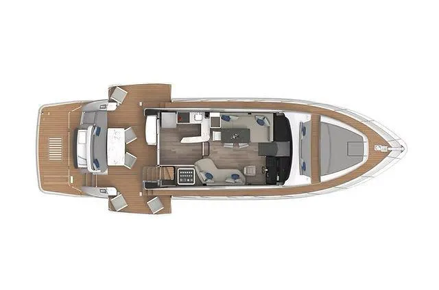  Yacht Photos Pics Top view of 2026 Schaefer 600 yacht interior layout, showcasing modern design and spacious deck.