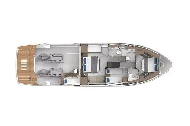  Yacht Photos Pics Top view of 2026 Schaefer 600 yacht layout, showcasing interior design and engine placement.