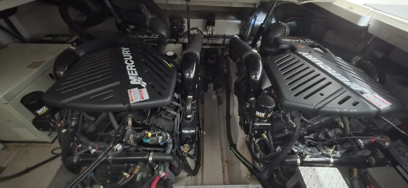  Yacht Photos Pics Engine room of a 2005 Sea Ray 40 Sundancer with twin Mercury engines.