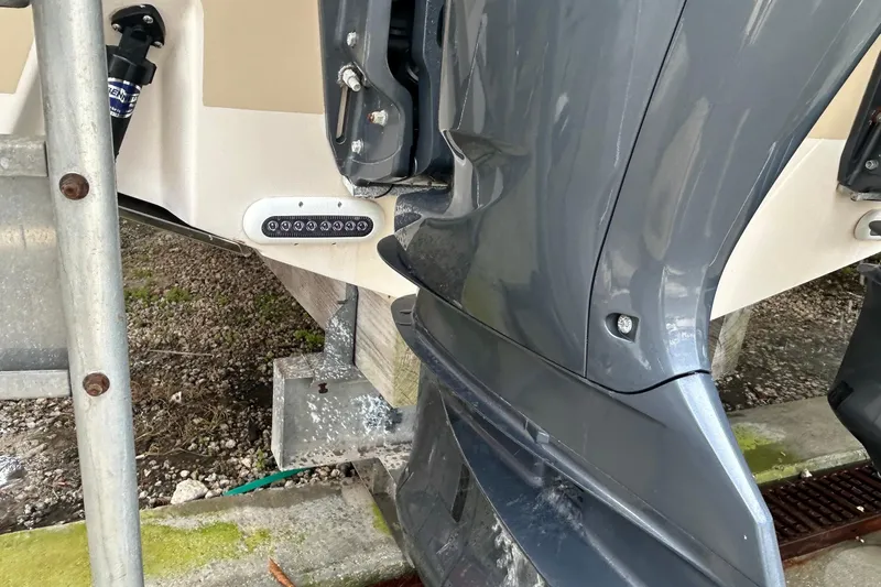  Yacht Photos Pics 2013 Grady-White Freedom 335 boat engine detail with mounting bracket.