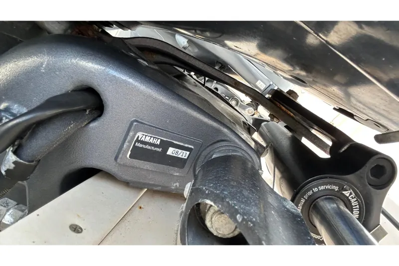  Yacht Photos Pics Close-up of Yamaha engine component on 2013 Grady-White Freedom 335 boat.