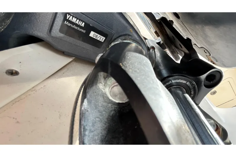  Yacht Photos Pics Close-up of Yamaha engine part on 2013 Grady-White Freedom 335 boat.