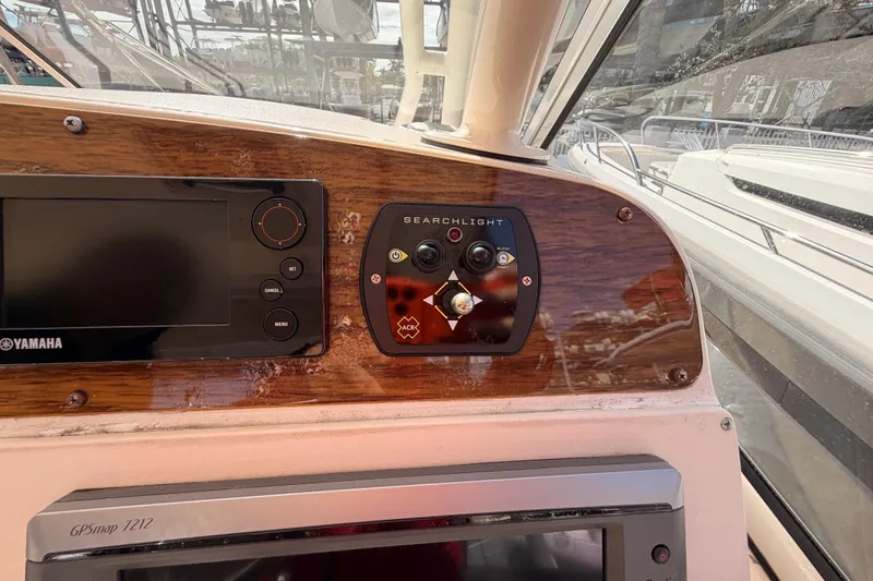  Yacht Photos Pics Control panel of a 2013 Grady-White Freedom 335 boat with Yamaha electronics.
