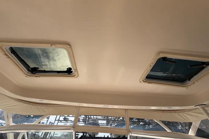  Yacht Photos Pics Interior view of 2013 Grady-White Freedom 335 boat ceiling with two hatches.
