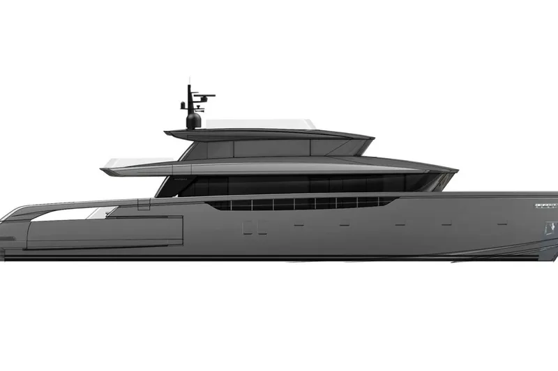  Yacht Photos Pics 2027 Sanlorenzo SX120 yacht, sleek modern design, side profile view.