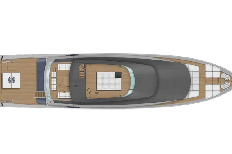  Yacht Photos Pics Top view of 2027 Sanlorenzo SX120 yacht layout, showcasing deck and interior design.