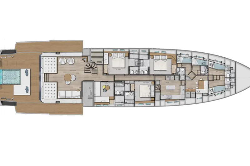  Yacht Photos Pics Floor plan of 2027 Sanlorenzo SX120 yacht, showcasing luxurious interior layout and design.