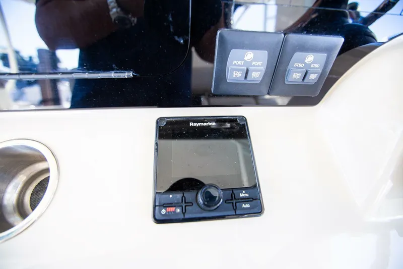  Yacht Photos Pics Control panel of 2019 Boston Whaler 380 Realm with Raymarine display.