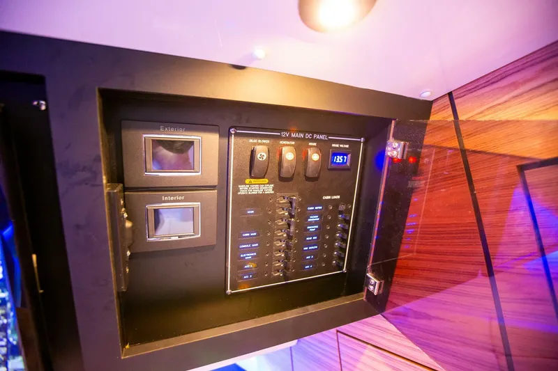  Yacht Photos Pics Electrical control panel on 2019 Boston Whaler 380 Realm boat interior.