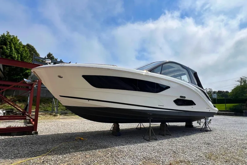 Donna Jane Yacht Photos Pics 2023 Sea Ray Sundancer 370 OB boat on dry dock.