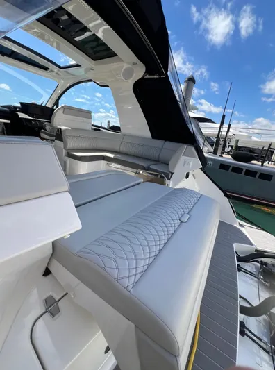Donna Jane Yacht Photos Pics 2023 Sea Ray Sundancer 370 OB luxury yacht interior with plush seating.