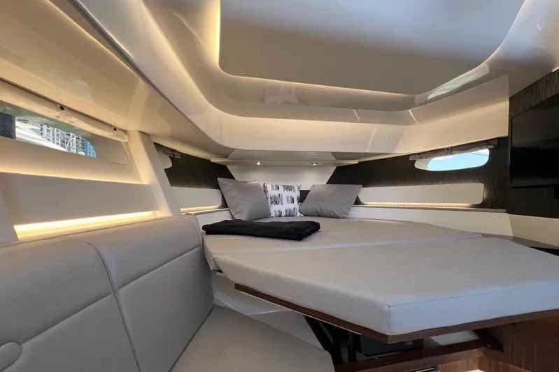 Donna Jane Yacht Photos Pics Interior cabin of 2023 Sea Ray Sundancer 370 OB yacht with modern design.
