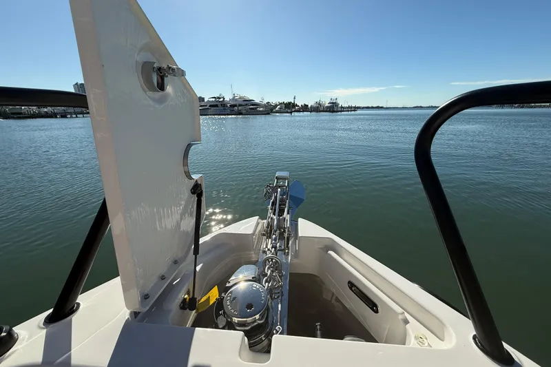  Yacht Photos Pics Bow view of 2026 Navan C30 boat with open hatch and calm waters.