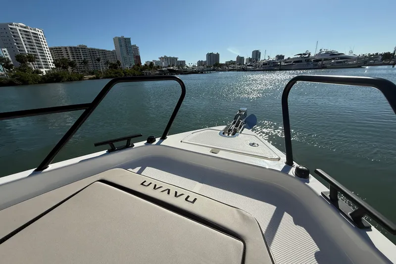  Yacht Photos Pics Bow view of 2026 Navan C30 boat in a sunny marina setting.