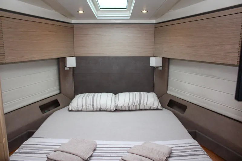 Oxygen Yacht Photos Pics Luxurious bedroom interior of 2016 Beneteau Monte Carlo 5 yacht with modern design.