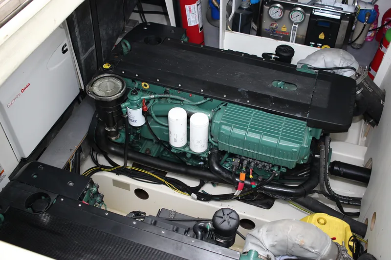 Oxygen Yacht Photos Pics Engine room of 2016 Beneteau Monte Carlo 5 yacht, featuring dual engines and equipment.