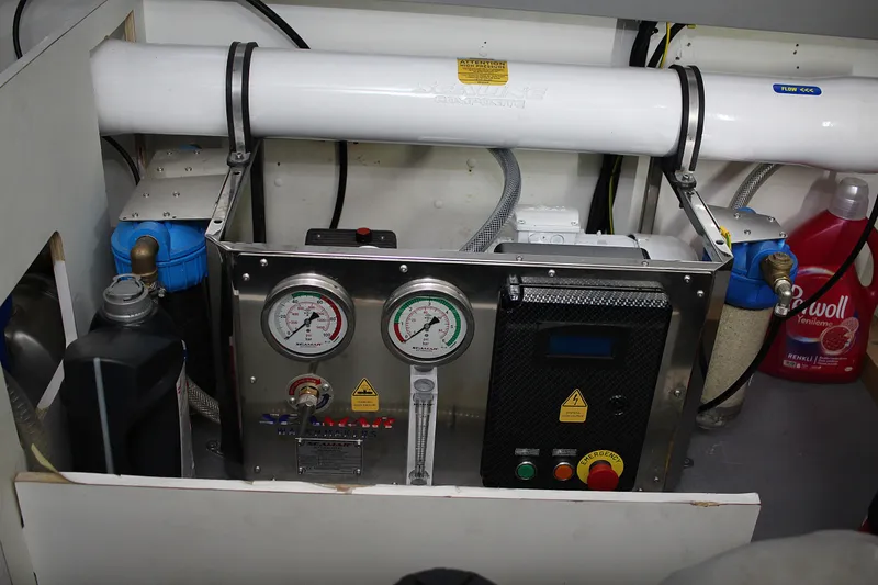 Oxygen Yacht Photos Pics Engine room of 2016 Beneteau Monte Carlo 5 with gauges and control panel.