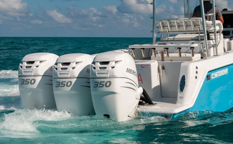 + Sea Keeper Yacht Photos Pics 2019 Contender 39 ST boat with triple Mercury 350 engines on the ocean.