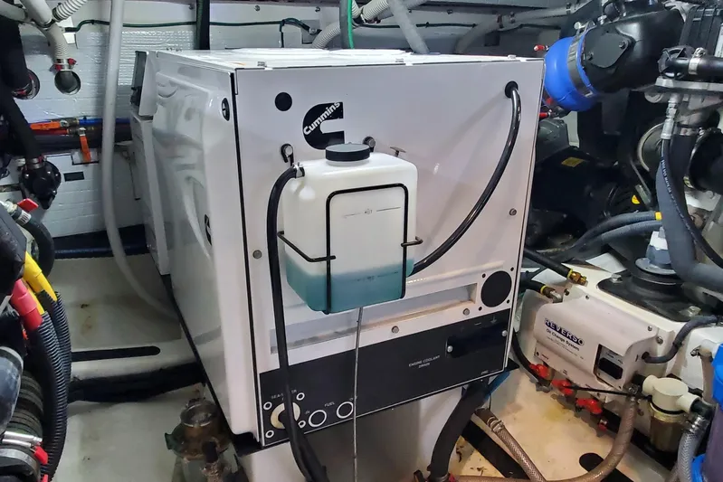 Ripple Yacht Photos Pics Engine room of 2021 Sabre 45 Salon Express with Cummins equipment.