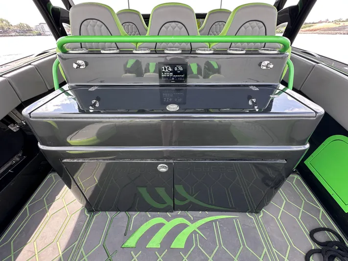  Yacht Photos Pics 2022 Midnight Express 43' Solstice boat interior with sleek seating and modern design.