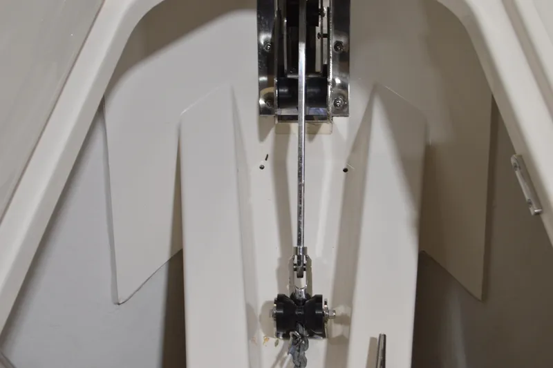 Hopena Yacht Photos Pics 2024 Tiara Yachts 34 LS anchor locker with chain and winch mechanism.